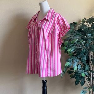 George Pink & White Striped Blouse, 26W/28W, with Cap Sleeves
